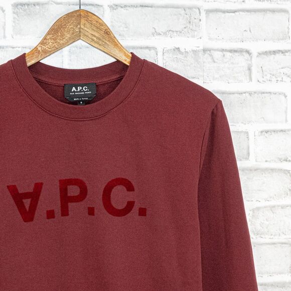 A.P.C. Men's Burgundy VPC Sweatshirt Crewneck French Terry Cotton size Small - Picture 6 of 7